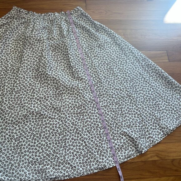Vintage Circle Skirt Brown Leaf Print Polyester Elastic Waist M - Picture 8 of 9